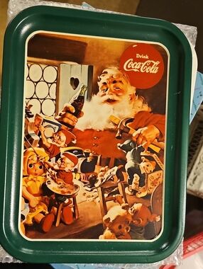 1992 Coca-Cola Santa Toyshop Tray with Deep Green Border